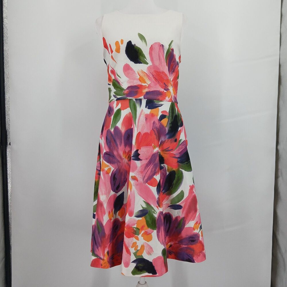 womans size 4 Roz & Ali Vibrant Watercolor Floral Sleeveless Fit & Flare Dress